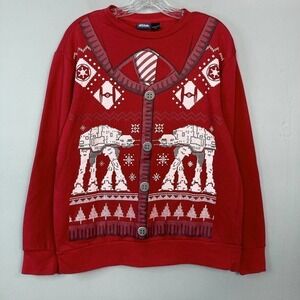 STAR Wars Mens Red Galactic Empire AT-AT Tie Fighter Christmas Sweatshirt Size S